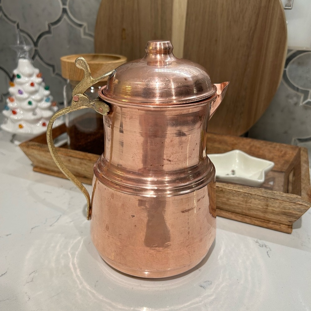 SOLD Vintage Copper  Pitcher w/ Brass handle